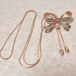 OPPS BOW PENDANT SWEATER TUNIC NECKLACE coverts to broach